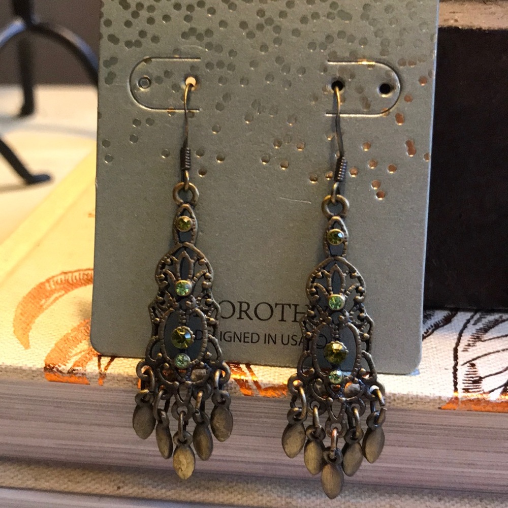 Brass earrings with lime green stone